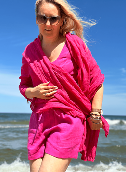 Kolekcja Beach Club - szal z lnianej mgiełki fuksja