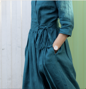 PRZEDSPRZEDAŻ! Lniana sukienka kopertowa z rękawem 3/4