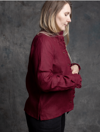 Koszula lniana ze stójką i falbanką