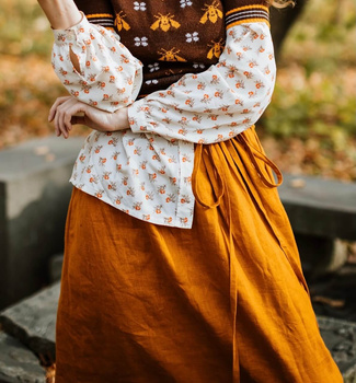 Spódnica lniana z długim troczkiem