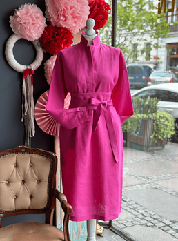 Origami - lniana sukienka z pasem