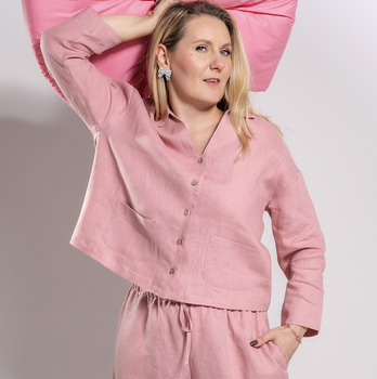 Lniany żakiecik - koszula  o pudełkowym kroju