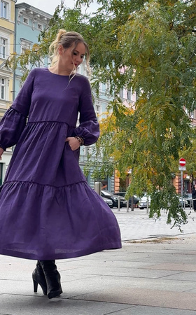 Sukienka lniana Fene - wibrujący fiolet