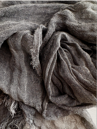 Babie lato - szal z lnianej pajęczynki - kolor ziemisty