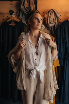 Duży szal z lnianej mgiełki - naturalny beż