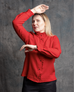 Koszula lniana ze stójką i falbanką