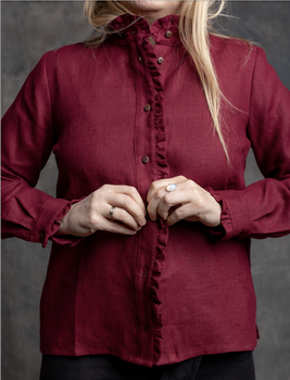 Koszula lniana ze stójką i falbanką